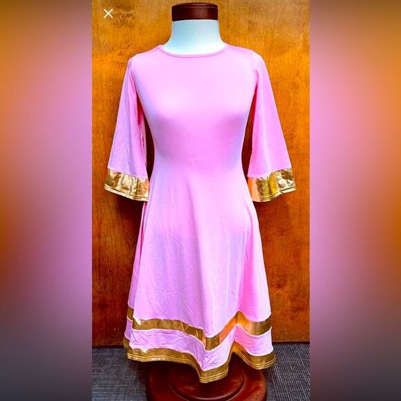 Pink Dress Gold Trim Halloween Costume Dress-up Spring Easter NWT Ibtom Castle - Picture 1 of 1